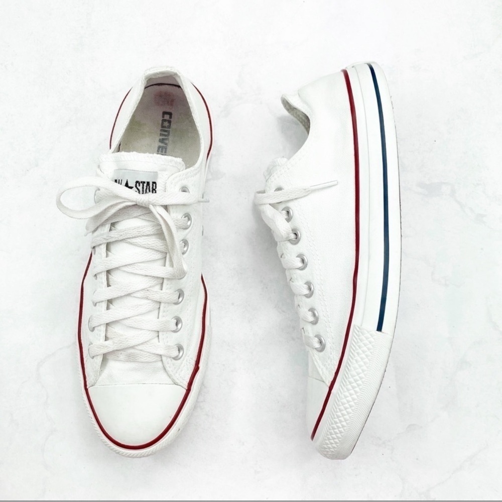Converse All Star White Sneakers with Red and Blue Trim